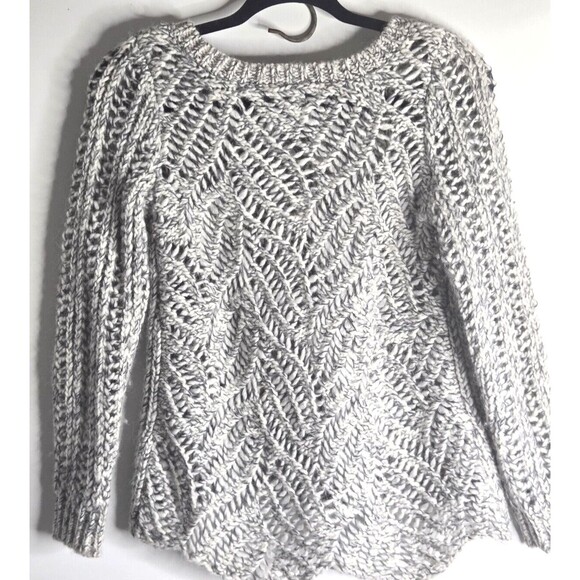 LOFT Heather Gray Open Knit Winter Sweater P/S-Alpaca/Wool Blend-Scalloped edge - Picture 1 of 5